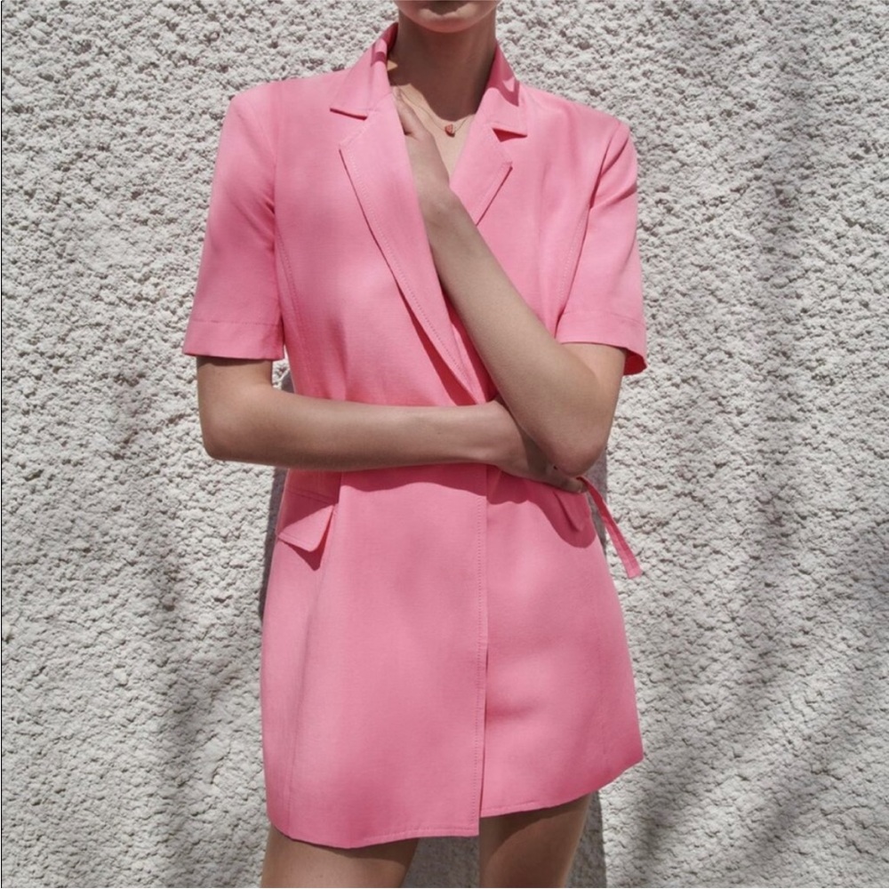 Zara Pink Linen Blazer Dress